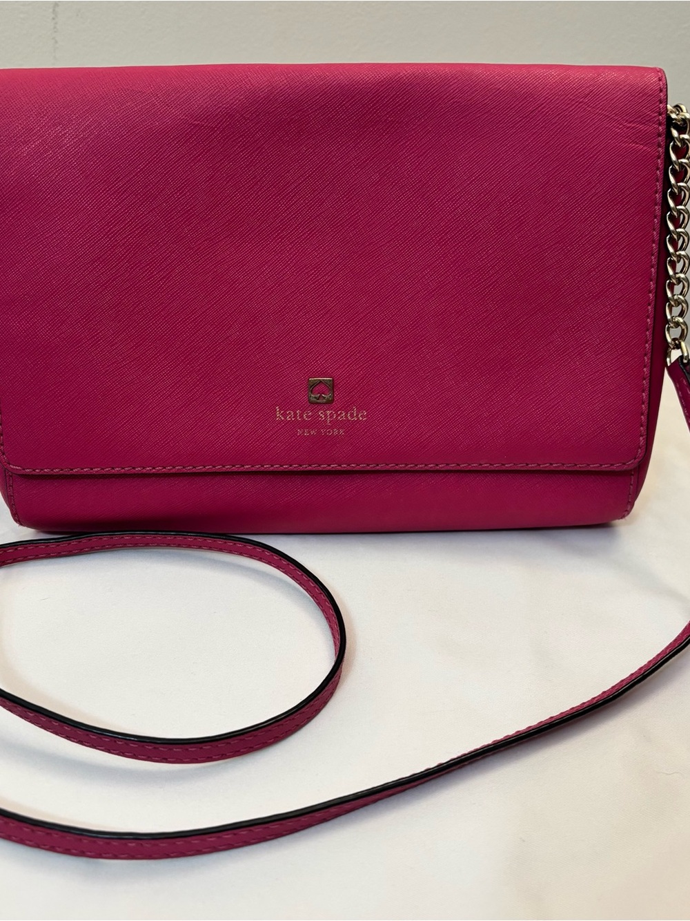 kate spade Hot Pink Saffiano Crossbody Bag with Gold Chain